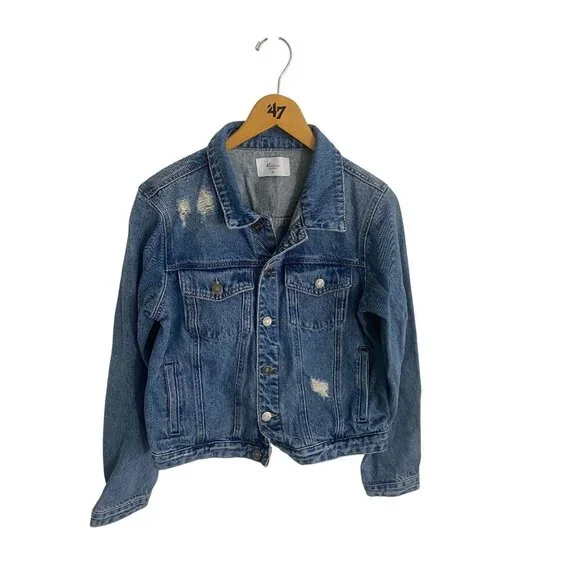 KanCan Women's Blue Denim Tribe Co Ed Cheer Button Front Denim Jacket - XL - Picture 1 of 15